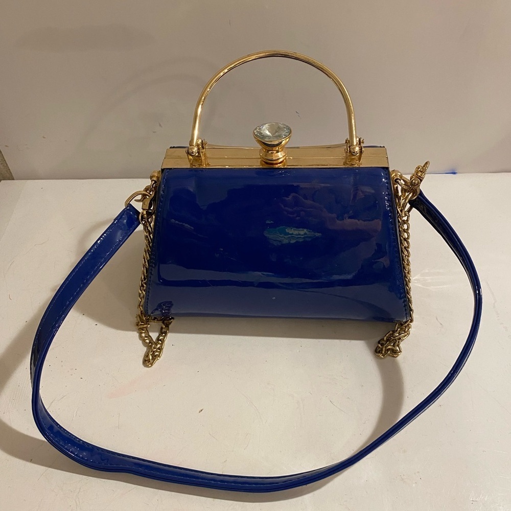 Elegant Blue Handbag with Gold Accents (PF)